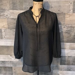 Chaps Black & White Polka Dot Sheer Top